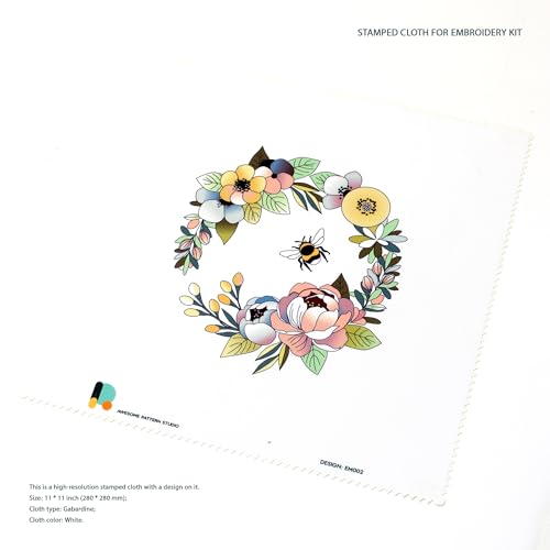 AWESOME PATTERN STUDIO Mandala Dragon EM066 - DIY Embroidery Kit Prime. Set of Threads, Needles, Stamped Cloth, Needle Threader, Embroidery Clippers and Printed Color Pattern Inside.