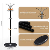LOZABEE Metal Heavy Duty Coat Rack Stand, Modern Freestanding Coat Rack with Natural Marble Base, 360° Roraty Coat Racks with 14 Hooks, Black Coat Hall Tree Hanger Stand for Entryway, Office LOZABEE