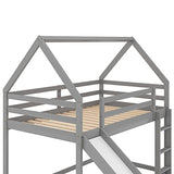 MERITLINE Twin Over Twin House Bunk Beds with Slide, Low Floor Bunk Bed for Kids, Girls, Boys,Grey MERITLINE