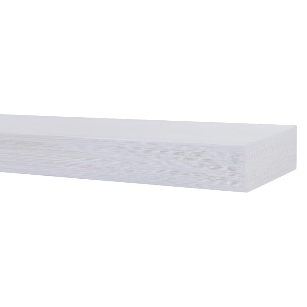 Modern Ember Vara Wood Mantel Shelf - 48 Inch White Paint | 3 Inch Height - Variations in Grain and Natural Distresssing | Wooden Floating Wall Mounted Shelf - for Fireplaces & Décor