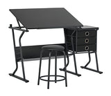 SD Studio Designs 2 Piece Eclipse Ultra Center/Drawing Table with Stool, Angle Adjustable Top, Storage Shelves, and Drawers SD STUDIO DESIGNS