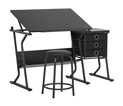 SD Studio Designs 2 Piece Eclipse Ultra Center/Drawing Table with Stool, Angle Adjustable Top, Storage Shelves, and Drawers - WoodArtSupply