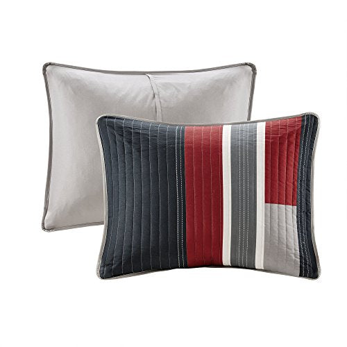 Comfort Spaces Quilt Set Trendy Casual Fun, Vibrant Color Design, Hypoallergenic All Season, Lightweight Coverlet Bedspread Cozy Kids Bedding & Sham Twin/Twin XL Pierre Black/Red Stripe 2 Piece Comfort Spaces