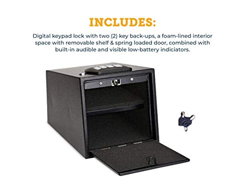 SnapSafe 2 Gun Keypad Vault - Keypad Handgun Vault Safe w/ 2 Compartments for Pistols and Valuables - 4-6 Keypad Entry w/Backup Keys - Black, Measures 12.7 (H) x 9 (W) x 8.8 (D) Inches - Item 75430 SnapSafe