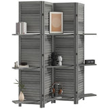 HOMCOM Room Divider, 4 Panel 67" Tall Wood Privacy Screen with 3 Display Shelves, and Folding Storage for Bedroom or Home Office, Gray HOMCOM