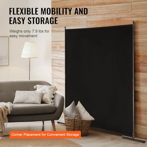 VEVOR Room Divider, Single Panel Room Divider, 6FT Privacy Screen Indoor, Partition Divider for Room Separation, Freestanding Room Divider Panel for Office, Bedroom, Black VEVOR