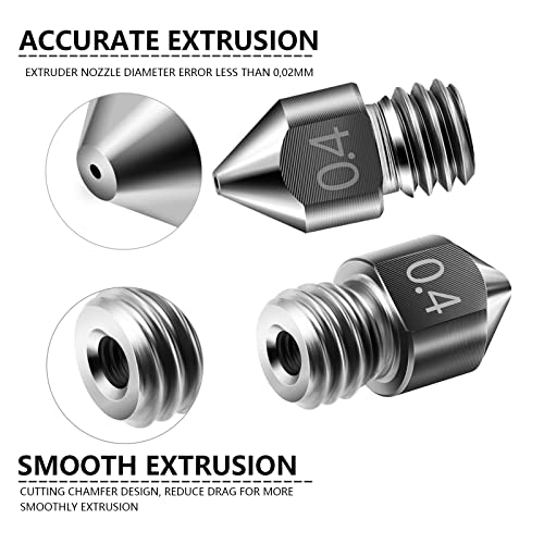Creality 5 Packs Hardened Steel MK8 Nozzle for 3D Printers with High Temperature Resistance Upgraded Tungsten All Metal Nozzle Ends for Makerbot Ender 3 Ender-3 pro S1 CR-10 Series Creality