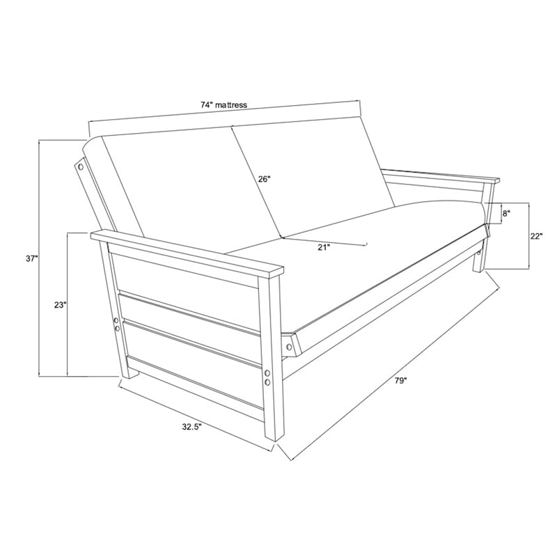 Kodiak Furniture Lexington Full-Size Futon Frame in Weathered White Finish - WoodArtSupply