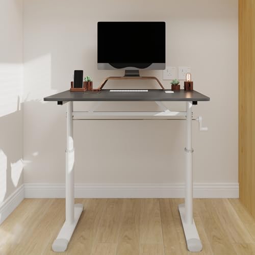 roomfitters 31.5" Adjustable Height Study Desk – Compact Multi-Purpose Desk, Manual Crank Standing Desk with 330 lbs Load Capacity, Gray roomfitters