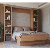 Oakland Living Easy-Lift Queen Murphy Wall Bed in Brown Wood Grain with Two Bookshelves Oakland Living
