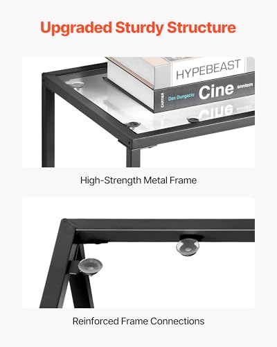 VEVOR 3-Tier Glass Console Table, Modern Rectangle Sofa Side Table with Tempered Glass Top and Iron Legs, Golden Consloe Desk with Anti-Tip Device for Living Room, Hallway, Entryway, Foyer, Black VEVOR