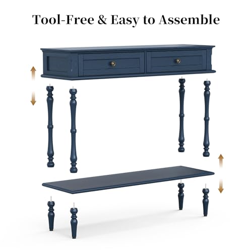 ARTPOWER Console Table for Entryway with 2 Drawers-Minimal Assembly,Blue Retro Entryway Table with Storage Cabinets and Open Shelf,Narrow Long Couch Table Behind Sofa for Living Room,Foyer,Hallway ARTPOWER
