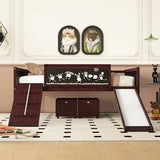 Twin Size Low Loft Bed with Slide and 2 Storage Boxes,Kids Low Loft Bed Frame with Climbing and Chalkboard,Solid Loft Bed Twin for Boys,Girls,Espresso Bellemave