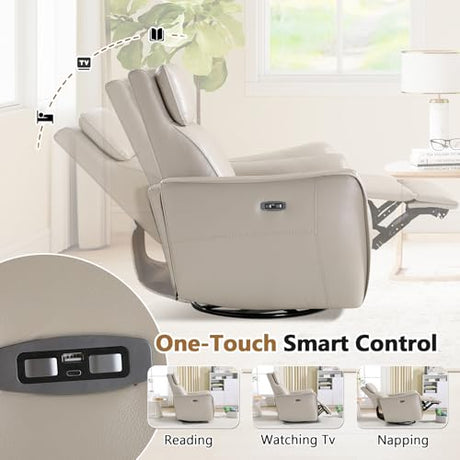 HAOMARKETS Electric Swivel Rocker Recliner Chair, Power Faux Leather Glider Rocking Recliners for Adults,360° Swivel Nursery Reclining Sofa with USB Charging Port, Beige HAOMARKETS