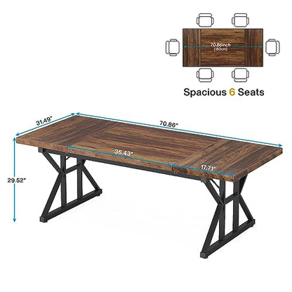 Tribesigns 6FT Conference Table, 70.86 L x 31.49 W x 29.52 H Inches Rectangle Meeting Room Table, Rustic Wood Seminar Table Executive Desk for Office, Conference Room (Black) - WoodArtSupply