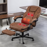 WENTUM Massage Office Chair with Foot Rest, 6 Points Vibration Heating Executive Chairs Ergonomic Home Office Desk Chair with Reclining Backrest, Adjustable Arms and Lumbar Support-Brown WENTUM