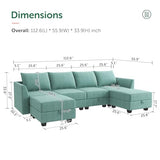 HONBAY Convertible Modular Sectional Sofa U Shaped Modular Couch with Reversible Chaise Modular Sectional Couch with Storage, Aqua Blue HONBAY