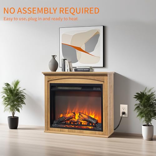Innoflame 28" Electric Fireplace with Mantel, Freestanding Electric Fireplace w/Realistic Flame & Logs, Remote Control, Timer, Adjustable 4 Flame Brightness, Indoor Fireplace for Living Room, 1400W Innoflame