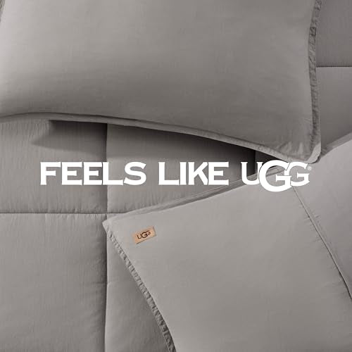 UGG Leonora Comforter Set with 2 Pillow Shams Lightweight Down Alternative Blanket Reversible Cozy Warm All Season Washable and Hypoallergenic Bedding Set, Full/Queen, Light Grey UGG