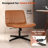 PayLessHere | Criss Cross Chair | Brown | Wide, Armless Desk Chair Without Wheels | 360 Swivel, Height Adjustable & Stable Metal Base | for Office, Home Office, Vanity Seating PayLessHere