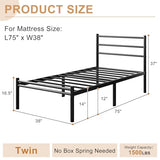 Yicensen Twin Bed Frames with Headboard and Footboard, 14 Inch Metal Platform Twin Size Bed Frame with Steel Slat Support, No Box Spring Needed, Noise Free, Easy Assembly, Black Yicensen