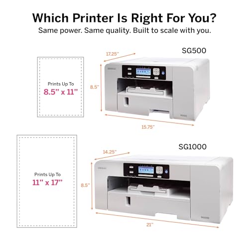 Sawgrass SG500 Sublimation Printer Starter Bundle | Anti-Clog Dye-Sublimation Printer with 20mL SubliJet UHD Inks & TruePix Paper | Purpose-Built for Sublimation | Wi-Fi Enabled | Easy Setup
