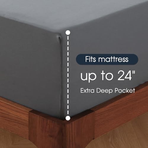 HYPREST Extra Deep Pocket Twin Sheet Sets Fits 18"-24" in Deep Mattress -100% Cotton Sheets,Grey Hotel Luxury Soft Wrinkle Free Cooling Sheet Sets for Twin Bed Deep Pocket HYPREST