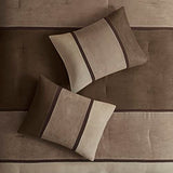 Madison Park Palisades Comforter Set Modern Faux Suede Pieced Stripe Design, All Season Down Alternative Cozy Bedding with Matching Shams, Decorative Pillows, King(104"x92"), Brown 7 Piece Madison Park
