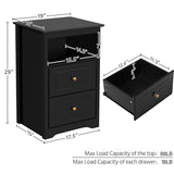 Yaheetech Nightstand Set of 2, Wooden Bedside Tables with 2 Drawer and Cubby, 2Pcs Tall Nightstand for Bedroom Small Space, Bedside Cabinet Telephone Table, 19″ L × 16″ W × 29″ H, Black Yaheetech