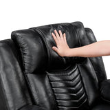 Lexicon Wall Hugger Power Double Reclining Loveseat with Console, Faux Leather Home Theater Seating with LED Lighting, Charging Ports, Bluetooth Speaker Wireless, Cup Holders, Hidden Storage, Black Lexicon