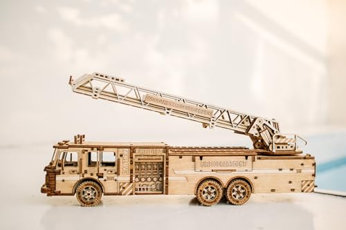 Wood Trick Rescue Firetruck Wooden 3D Puzzles for Adults and Kids to Build - Rides up to 20 ft - Wooden Models Engineering DIY Project Mechanical 3D Wood Trick