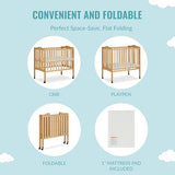 Dream On Me 2-In-1 Lightweight Folding Portable Stationary Side Crib In Natural, Greenguard Gold Certified, Baby Crib To Playpen, Folds Flat For Dream On Me