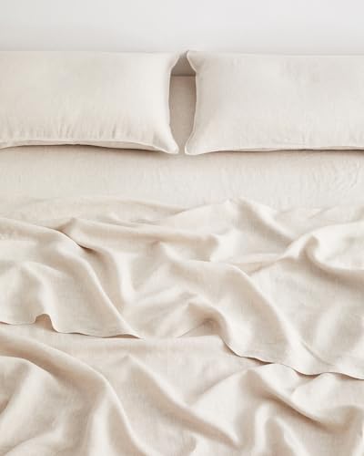 Bed Threads - Linen Fitted Sheet - 100% French Flax Linen - 170 GSM - Luxury & Eco-Friendly - Breathable, Durable & Soft - Single Fitted Sheet Only - Machine Washable - Twin XL - Oatmeal Bed Threads
