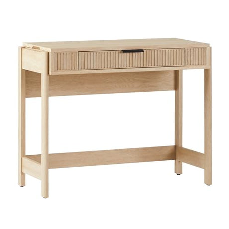 Walker Edison Transitional Style Furniture, Reeded Detail, Lift-Top Desk with Drawer and Storage Cubby, Sitting to Standing Desk, Soft Self-Close Desktop, 38”W x 16.75”D x 30”H, Coastal Oak Walker Edison