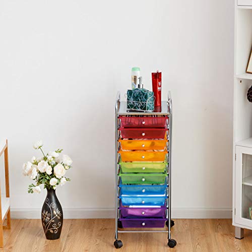 Giantex 10 Drawer Rolling Storage Cart Scrapbook Paper Office School Organizer (Multicolor) Giantex