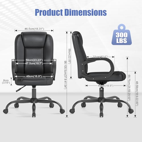 ZZH Executive Office Chair, Leather Desk Computer Chair with Armrests, Mid-Back Swivel Adjustable for Home Office, 10PC, Black ZZH
