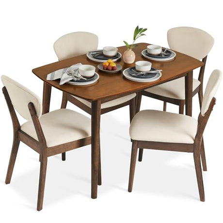 Best Choice Products 5-Piece Dining Set, Compact Mid-Century Modern Table & Chair Set for Home, Apartment w/ 4 Chairs, Padded Seats & Backrests, Wooden Frame - Walnut/Cream Best Choice Products