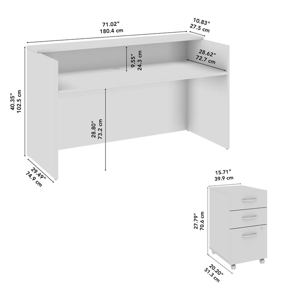 Bush Business Furniture Arrive 72W x 30D Reception Desk with Shelf and Mobile File Cabinet in Storm Gray Bush Furniture