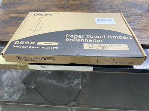 OROPY Paper Towel Holder Countertop with Heavy Duty Wood Base, Farmhouse Paper Towel Roll Stand for Kitchen Counter fits Standard and Jumbo Size Paper Towels (Brown - Easy to Tear) OROPY