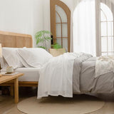 BESTOUCH Sheet Set 100% Washed Cotton Linen Feel Super Soft Comfortable Chic Lightweight 3 Pcs Home Bedding Set Solid Off White Twin BESTOUCH