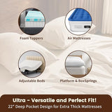 Overket 100% Linen Sheet Set Queen Size Extra Deep Pocket Fits 18-24 Inch Mattress, Breathable & Soft, Smooth 4-Piece Set for Thick Mattresses Hotel Luxury Bedding（Queen, Linen） Overket