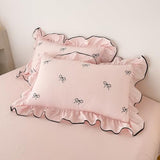 AOJIM Chic Pink Duvet Cover Set 3-Piece with Bow Pattern for Kids Adults, Twin Size Brushed Microfiber Ruffled Bedding Set, 1 Soft Comforter Cover and 2 Pillowcases, for All Seasons AOJIM