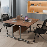 6Packs Folding Conference Table with Silent Wheels,Mobile Flip Top Meeting Room Table for Office Training and Classroom,Foldable Modular Rolling Desk for Home Office,Walnut Space-Saving Rectangular JFazzruit