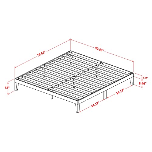 East West Furniture DNP-22-Q Walnut Queen Platform Bed Frame with Solid Wood Legs - WoodArtSupply