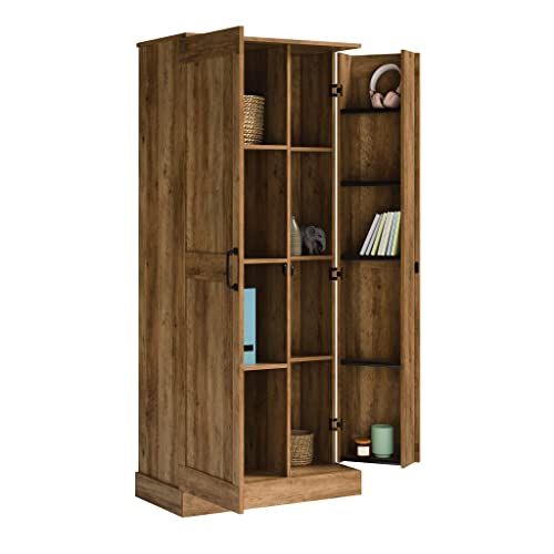 Sauder Miscellaneous 2-Door Swing Out Storage Pantry Cabinet, L: 32.17" x W: 17.13" x H: 72.09", Rural Pine Finish Sauder