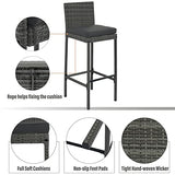 EPOFIT 5-Piece Grey Wicker Outdoor Bar Set with Cushioned Stools and Acacia Wood Top Table EPOFIT