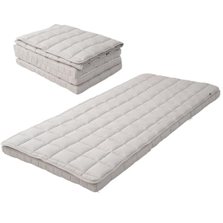 EMOOR Japanese Tri-fold Futon Mattress Machi with Mattress Pad Small-Twin Gray, Gusset Foldable Storable Washable Floor Sleeping Guest Bed Tatami Mat EMOOR