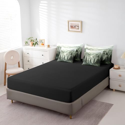 Erosebridal Smoky Mountain Bedding Set Full Nature Forest Green Comforter Set 7 Piece Rustic Woodland Botanical Pine Tree Bed in A Bag for Kids Adults Natural Jungle Plants Sheet Set with Comforter Erosebridal