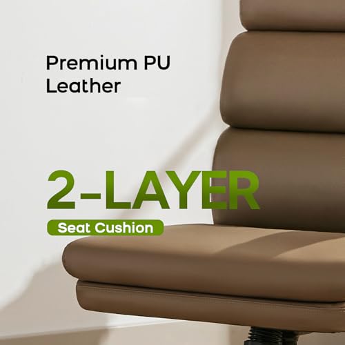 Office Chair Adjustable Desk Chair Mid Back Executive Comfortable Bonded Leather Ergonomic Back Support Home Computer Chairs with Padded Flip-up Armrest Swivel Wheels (Tan) amseatec
