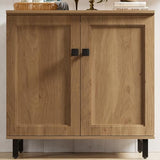 FENSULN Buffet Sideboard Cabinet Farmhouse Modern 3 in1 Storage Cabinet with Adjustable Shelves for Kitchen, Coffee Bar, Living Room, Oak FENSULN